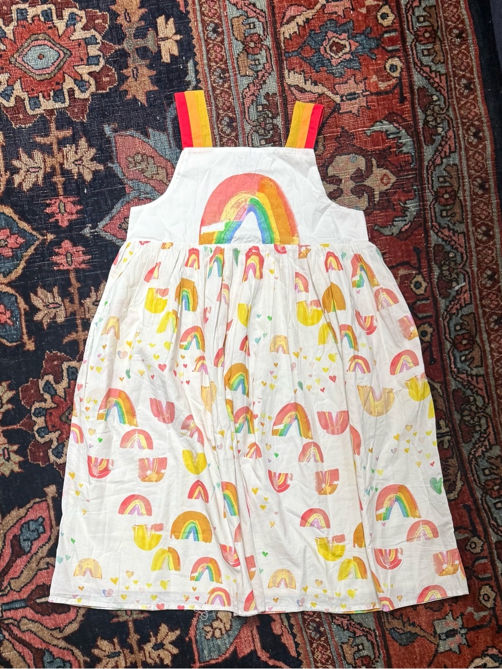 Stella McCartney Kids White Sundress with Rainbow Print and Striped Straps